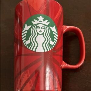 NWOT Starbucks Christmas 2014 16oz Red Mug w/Mermaid Logo & dark red abstract